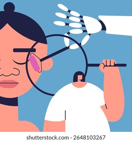 Facial massage, self-care. Skin care searching. Spa procedures. Flat vector illustration.