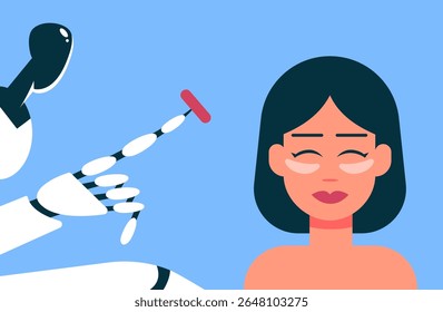 Facial massage, self-care. Skin care with AI Root. Spa procedures. Flat vector illustration.