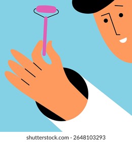 Facial massage, self-care with therapist. Skin care. Spa procedures. Flat vector illustration.