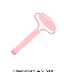 Facial massage tools circular pink gua sha roller concept, jade stone treatment vector icons, anti-aging tools symbols isolated on white background
