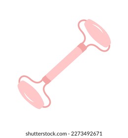 Facial massage tools circular pink gua sha roller concept, jade stone treatment vector icons, anti-aging tools symbols isolated on white background