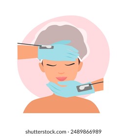 Facial massage and treatment with cosmetologists gloves of microcurrents vector illustration