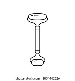 Facial massager, double head. Linear icon of stone roller. Black simple illustration of anti puffiness beauty tool, cosmetic care. Contour isolated vector pictogram on white background