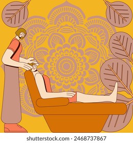 Facial massages. Treatments by professional therapist in spa. SPA design concept.  Isolated flat vector illustration.