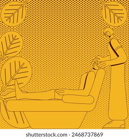 Facial massages. Treatments by professional therapist in spa. SPA design concept.  Isolated vector illustration in retro style.