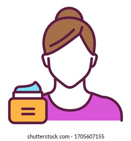 Facial Feuchtigkeitsspendende Linie Symbol. Gesichtsloses Mädchen und Marmelade. Vektorillustration einzeln. Umriss-Piktogramm für Webseiten, mobile App, Werbung.