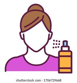 Facial moisturizing and refreshing skin line color icon. Faceless girl and spray. Isolated vector element. Outline pictogram for web page, mobile app, promo.