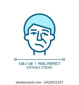 Parálisis nerviosa facial icono azul claro. Las campanas están paralizadas. Enfermedad neurológica. Recuperación de lesiones. Signo de color RGB. Diseño sencillo. símbolo Web. Línea de contorno. Ilustración plana. Objeto aislado