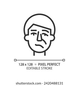 Facial nerve paralysis linear icon. Bells palsy. Neurological medical condition. Physiotherapy injury recovery. Thin line illustration. Contour symbol. Vector outline drawing. Editable stroke