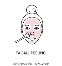 Facial peeling with laser cosmetology, line icon in vector woman's face with a cosmetic mask on her face