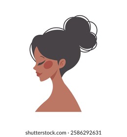 Facial profile of black woman. Icon for care cosmetics. Vector flat illustration