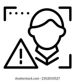 Facial recognition alert line icon. Face scan attention vector illustration isolated on white. Biometric authorization outline style designed for and app. Eps 10.