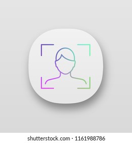 Facial Recognition App Icon. Face Scan. UI/UX User Interface. Biometric Identification. Face ID. Web Or Mobile Application. Vector Isolated Illustration