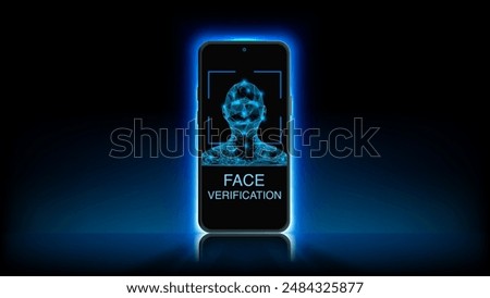 Facial Recognition and Biometric Authentication on Glowing Light Smartphones. Face ID and Biometric Identification Concept. Polygonal Mesh Wireframe of Human Faces. Vector Illustration.