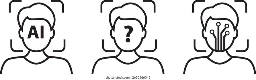 reconhecimento facial biométrica face inteligência artificial ai circuito placa ícone imagem vetorial