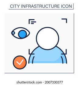 Facial recognition color icon. Technology identifying a person from a digital image. Facial recognition concept. Innovative technology concept. Isolated vector illustration