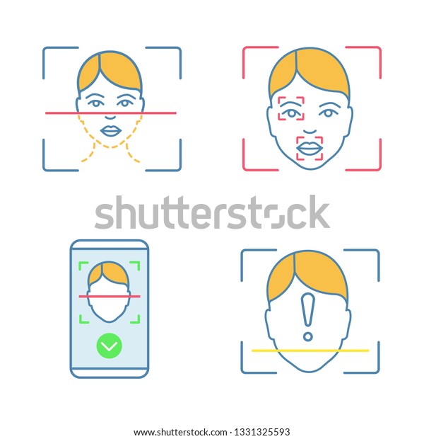 Facial Recognition Color Icons Set Biometric Stock Vector Royalty