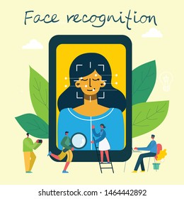 Facial recognition concept. Face ID, face recognition system with intellectual learning system. Flat design graphic elements.