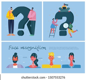 Facial recognition concept. Face ID, face recognition system with intellectual learning system. Flat design graphic elements.