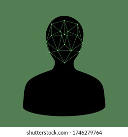Reconocimiento y detección faciales.  La tecnología moderna está utilizando un indizador biométrico para identificar y verificar la identidad de la persona y el hombre. Ilustración vectorial.