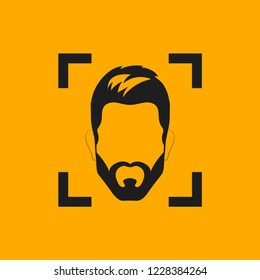 Facial recognition, face identification, male face. Vector illustration