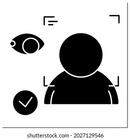 Facial recognition glyph icon. Technology identifying a person from a digital image. Facial recognition concept. Innovative technology concept.Filled flat sign. Isolated silhouette vector illustration
