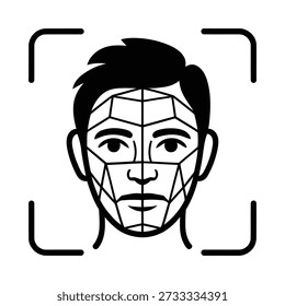 Gráfico de reconocimiento facial de la cara de un hombre enmarcado por un escaneo entre corchetes