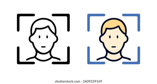 Facial recognition grid icon in color and outline style. Represents biometric face scanning technology for identity verification, security systems, and smart access.