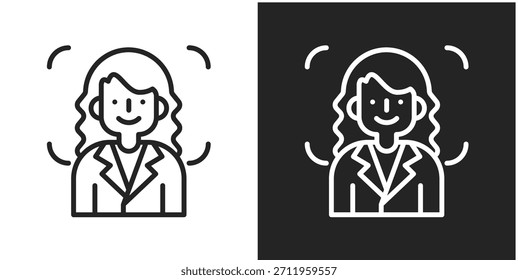 Icono de reconocimiento facial en estilo de línea blanco y negro