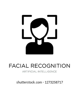 facial recognition icon vector on white background, facial recognition trendy filled icons from Artificial intelligence collection, facial recognition vector illustration