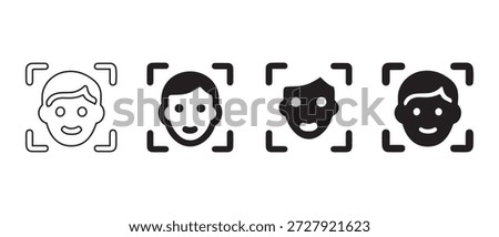 Facial Recognition Icons. Outline, Solid, Negative and Silhouette Faces.