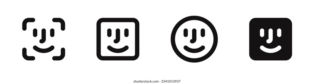 Ícones de digitalização de identificação de reconhecimento facial se. Símbolo de rosto para aplicativos e sites. Ilustração vetorial.