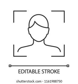 Facial recognition linear icon. Face scan. Thin line illustration. Biometric identification. Face ID. Contour symbol. Vector isolated outline drawing. Editable stroke