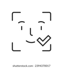 Facial recognition, linear icon. Successful scanning and facial recognition. Identification. Line with editable stroke