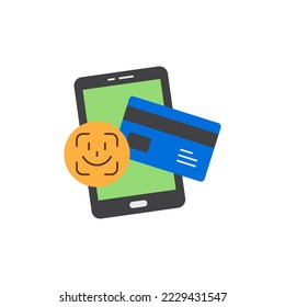 Icono de pago de reconocimiento facial en color, aislado en fondo blanco 