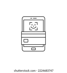Facial recognition payment icon in line style icon, isolated on white background