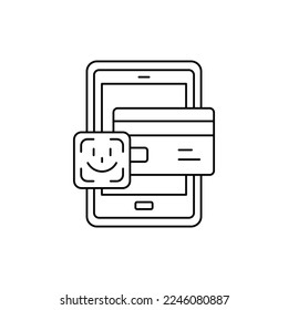 Facial recognition payment icon in line style icon, isolated on white background
