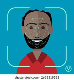 Facial Recognition Scan on Black Man - Vector Illustration