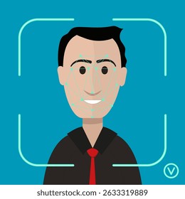 Escáner de reconocimiento facial en el hombre blanco - Ilustración vectorial