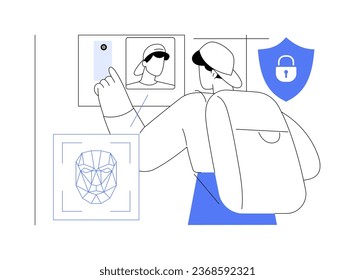 Facial recognition scanners abstract concept vector illustration. Man identifies himself with a facial recognizer, security idea, business technology, authentication process abstract metaphor.