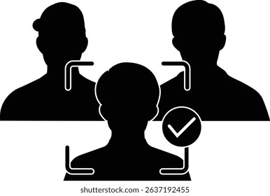 Facial recognition success icon among multiple individuals