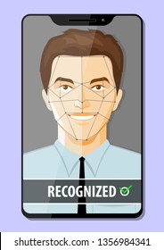 Facial recognition system concept. Biometric verification. Vector illustration