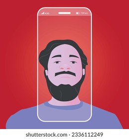 Facial recognition system concept. Mobile app for face recognition.