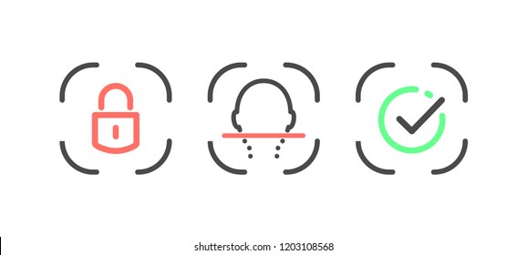 Facial recognition system linear design elements vector illustration. Face id isolated icon collection