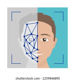 Facial recognition system - modern identifying technology - vector illustration