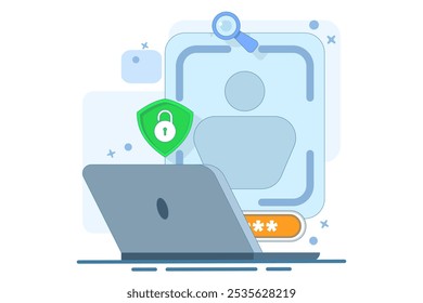 facial recognition technology concept. identification and authentication system using face. biometrics and security. illustration of user scanning their face to gain access. flat vector illustration.