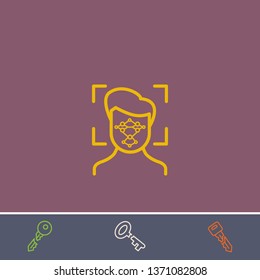 facial recognition vector icon.Outline facial recognition illustration of vector symbol.Bonus broken key graphic concept