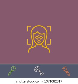 facial recognition vector icon.Outline facial recognition illustration of vector symbol.Bonus broken key graphic concept