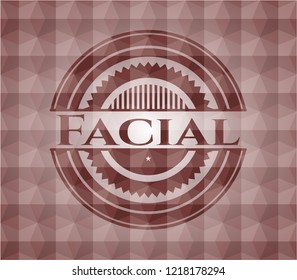 Facial red badge with geometric background. Seamless.