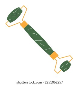 Icono del masajeador de rodillos faciales, ilustración del doodle vectorial del dispositivo para el cuidado de la piel, rodillo jade y cuarzo, masaje facial de sha, antienvejecimiento, contorsión facial, piedra natural, concepto de cuidado personal